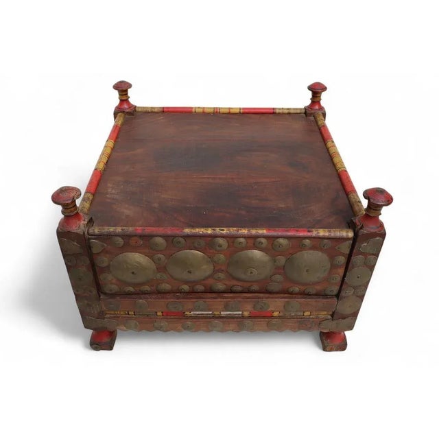 Vintage Wood Side Table with Brass Details, 1930s For Sale - Image 3 of 10