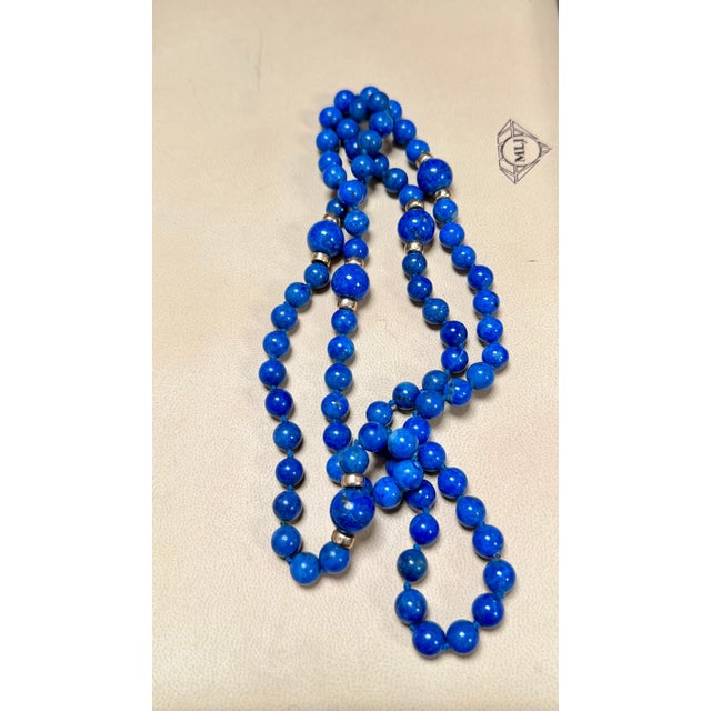 Lapis Lazuli Single Strand Necklace 14 Kt Roundel Yellow Gold , 32 Inch For Sale In New York - Image 6 of 8
