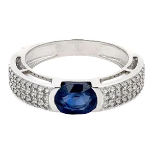 Unisex Blue Sapphire Diamond Engagement Band Ring in 18k Size 7