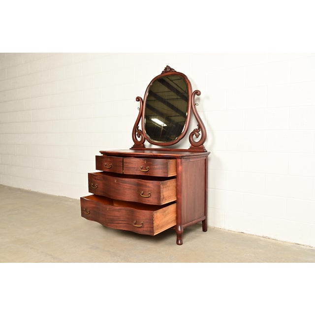 Early Widdicomb Antique Victorian Carved Mahogany Serpentine Front Dresser With Mirror, Circa 1890s For Sale In South Bend - Image 6 of 18