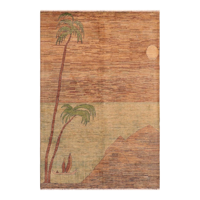 Bohemian Gabbeh Blue/Green Wool Rug - 6'1'' X 8'10'' For Sale