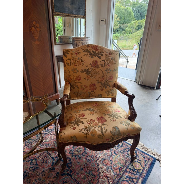 19th Century Pair of Antique French Louis XV Carved Walnut Bergère Armchairs For Sale - Image 5 of 11