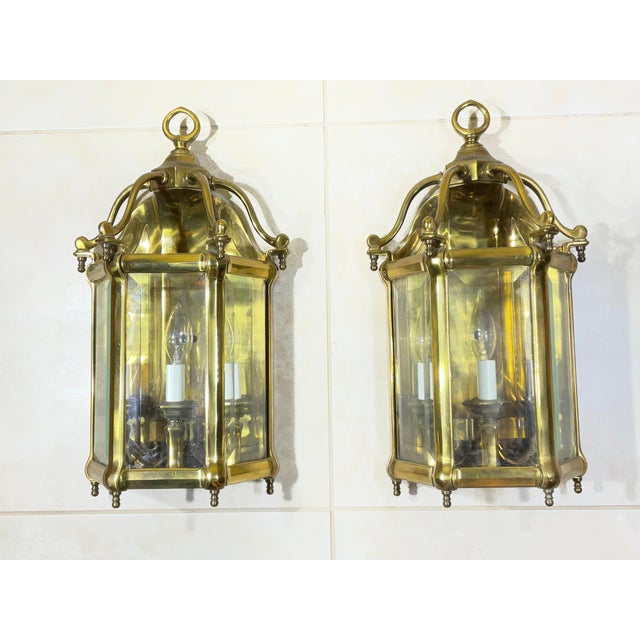 1960s Vintage Solid Brass Wall Sconces / Hall Lanterns by Lamp Art-Italy - a Pair For Sale - Image 5 of 18