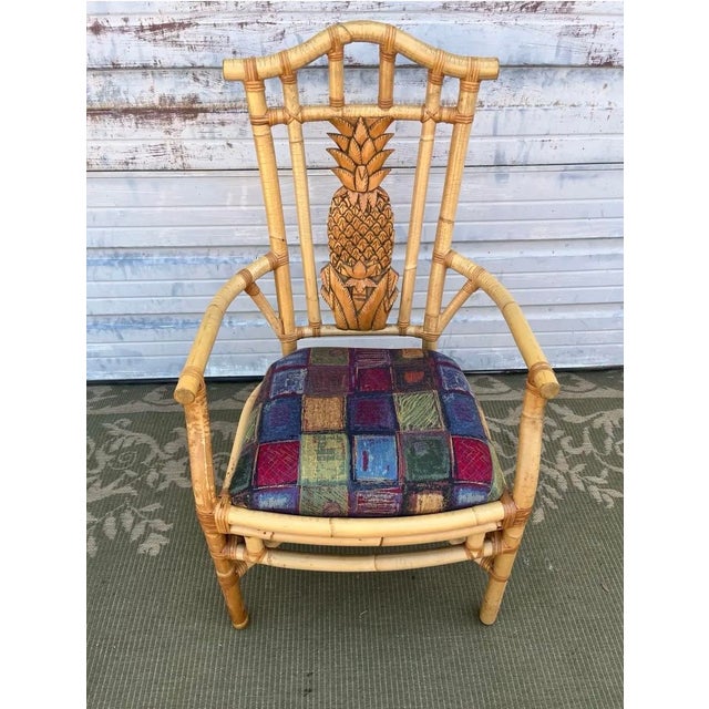 Set of 4 Vintage Tropical Regency Rattan Pineapple Armchairs, in the Style of Palecek For Sale - Image 10 of 12