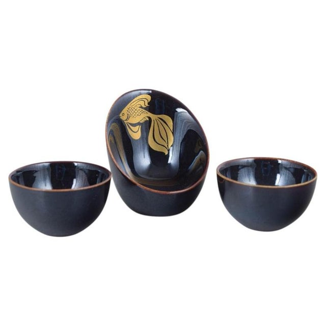 2000 - 2009 Mid-Century Deep Blue Glazed Miniature Bowls from Gustavsberg, Set of 3 For Sale - Image 5 of 5