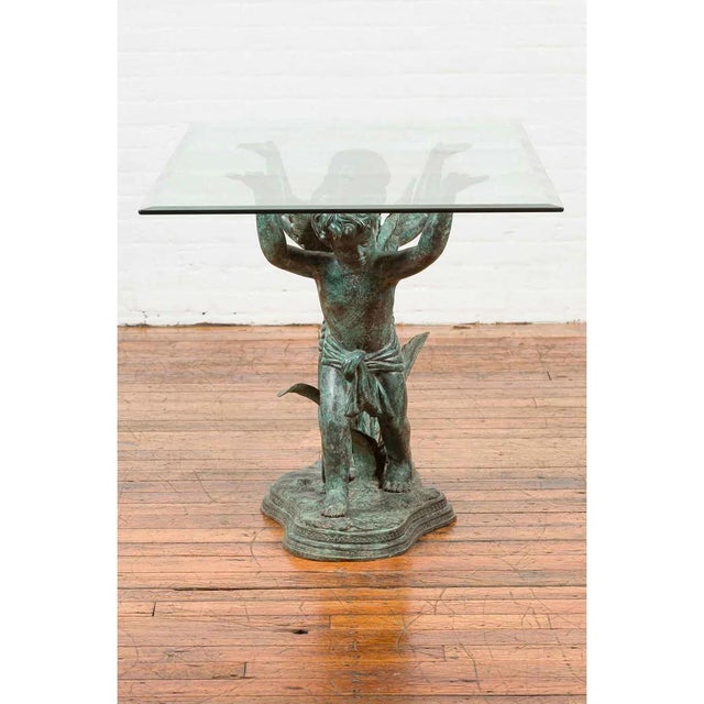 Verdigris 1960s Greco-Roman Style Bronze Double Cherub Table Base For Sale - Image 8 of 10
