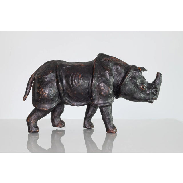 Figurative Vintage Mid 20th Century Leather Rhino Sculpture Figure For Sale - Image 3 of 7