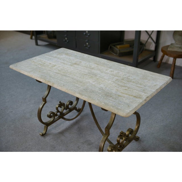 Side Table with Gilt Wrought Iron Base by Gilbert Poillerat, 1940s For Sale - Image 3 of 11