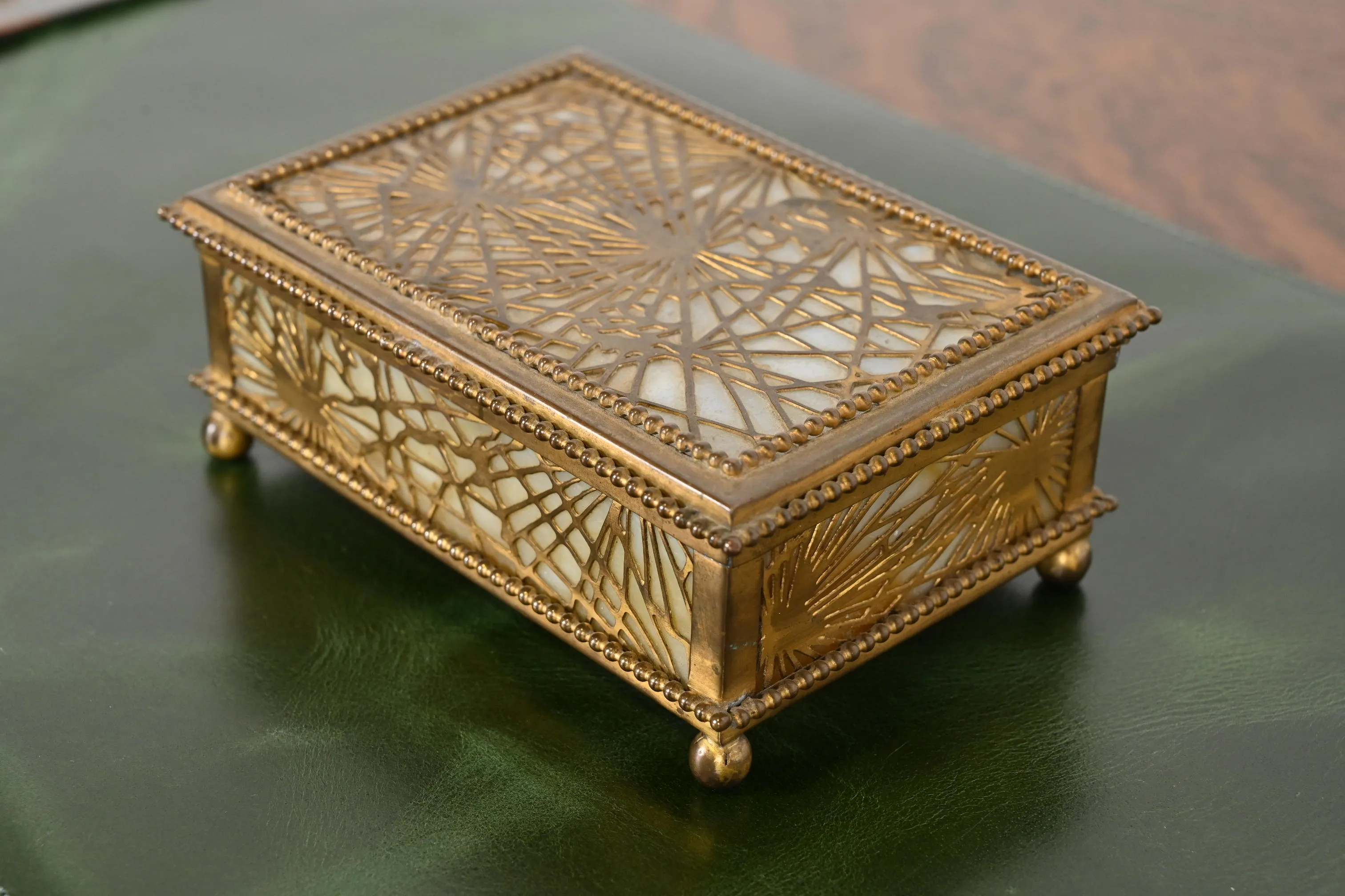 Tiffany Studios New York Pine Needle Bronze Doré and Slag Glass