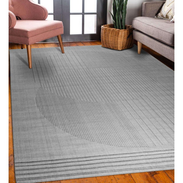 6x9 Majestic Chic Charcoal Geometric Abstract Handmade Wool Carpet Rug For Sale - Image 4 of 8