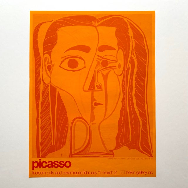 1970s Pablo Picasso Vintage 1970 Mid Century Modernist Lithograph Print Palm Beach Exhibition Poster " Grand Tete De Feme " 1962 For Sale - Image 5 of 11
