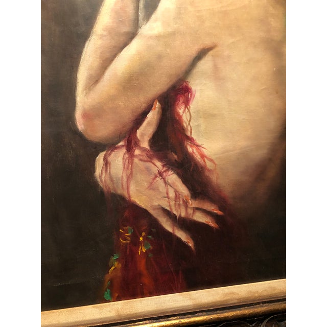 The School of Paris 1940s Original Oil on Canvas, “Camilla” by Pal Fried Semi Nude For Sale - Image 3 of 5