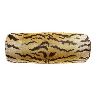 The House of Scalamandré Tigre Silk Bolster Pillow, Ivory, Gold & Black For Sale