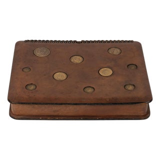 Midcentury Rectangular Decorative Box in Leather with Coins by Lar, Italy, 1960s For Sale