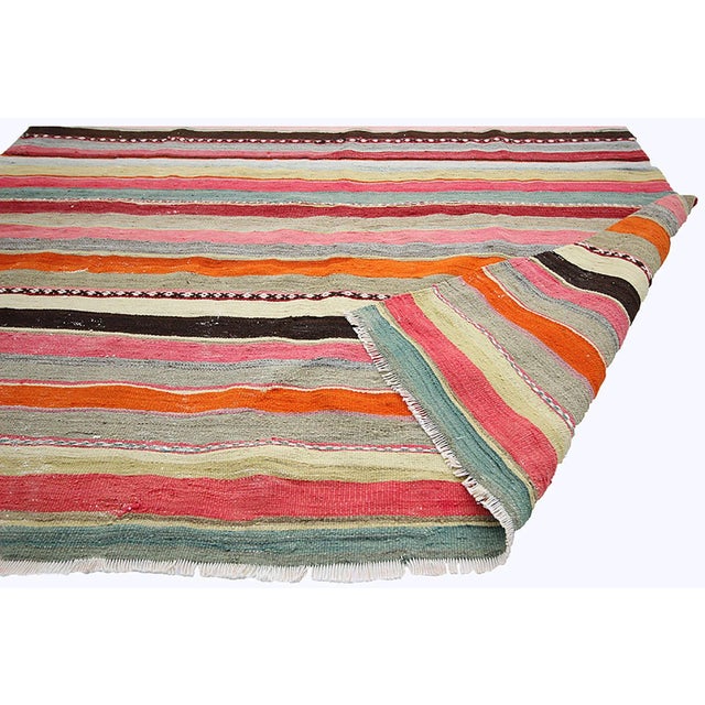 Vintage Colorful Striped Turkish Kilim Rug- 5′6″ × 9′10″ For Sale - Image 4 of 7
