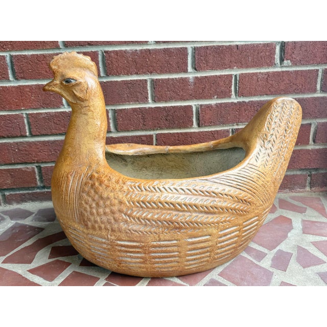 Midcentury Folk Art Terracotta Fiberglass Chicken Hen Planter Pot For Sale - Image 12 of 12