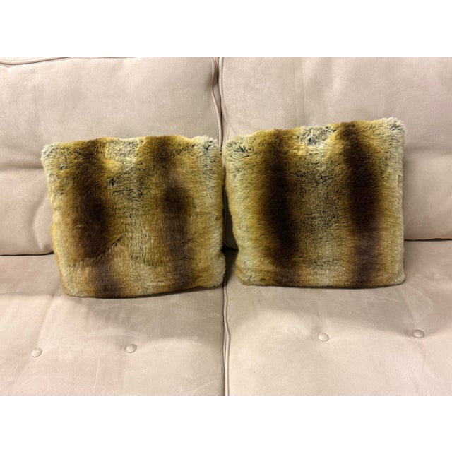 2010s Reversible Faux Fur Embroidered Accent Pillows, Pair For Sale - Image 5 of 12