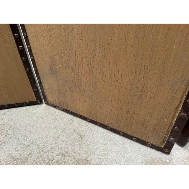 Vintage Hand-Painted Peacock & Landscape Four-Panel Folding Screen For Sale - Image 11 of 16