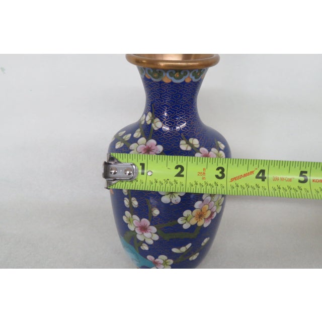 Cloisonne Brass and Enamel Cobalt Blue Flowering Tree Vase For Sale In Miami - Image 6 of 12