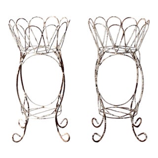 Vintage Metal Plant Stands Pair For Sale