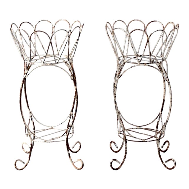 Vintage Metal Plant Stands Pair For Sale