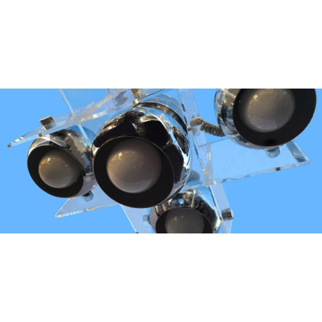 70s Chrome 5-Eyeball Lights Chandelier With Hashtag Lucite Frame Attributed to Riggiani For Sale In Detroit - Image 6 of 9