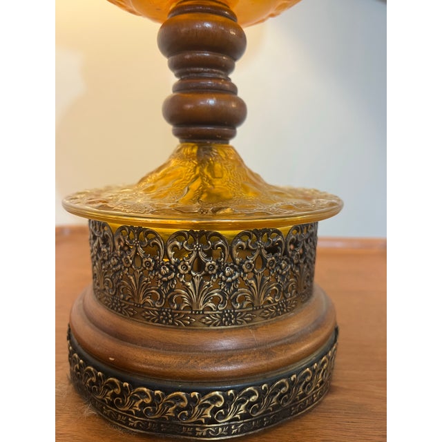 Amber Pair Mid Century Modern Amber Articulated Brass and Wood Table Lamp For Sale - Image 8 of 12