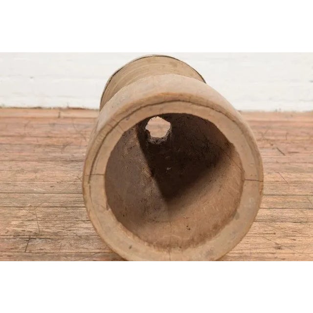 Tan Antique Thai Freestanding Ceremonial Carved Wooden Drum with Natural Patina For Sale - Image 8 of 13