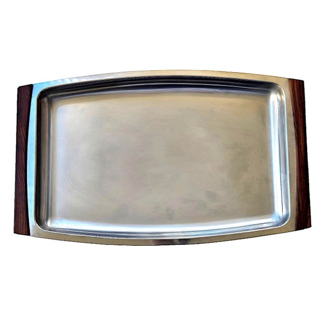 1960s Stelton Denmark Stainless Steel Tray With Rosewood Handles Designed by Arne Jacobsen For Sale - Image 9 of 12