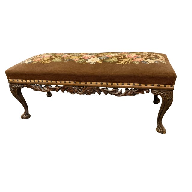 Antique American Rococo Revival Carved Walnut Needlepoint Bench, Pierced Louis XV Style For Sale - Image 4 of 6