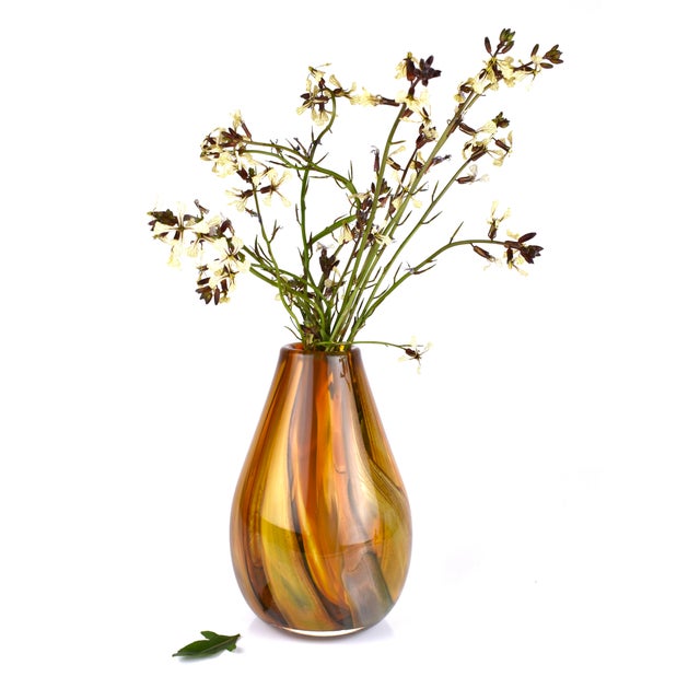 Amber Swirl Vase, Hand Blown Glass Chairish
