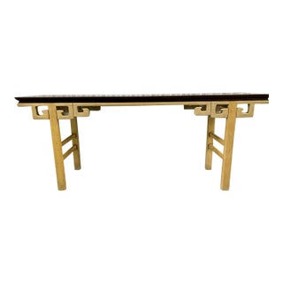 1960s Vintage Burl Wood Top Greek Key Console For Sale
