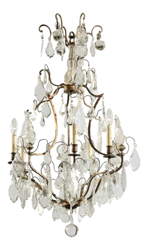Late 19th Century French Six-Light Crystal and Iron Chandelier with Obelisks