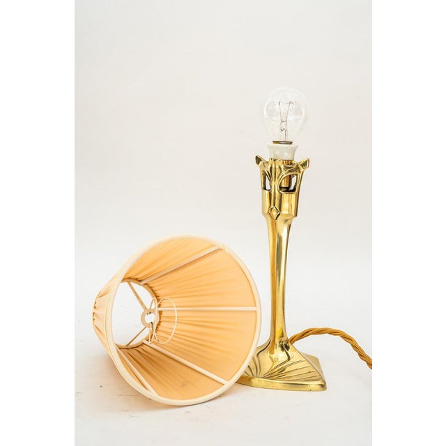 Art Deco Brass Table Lamp with Fabric Shade, 1920s For Sale - Image 9 of 18