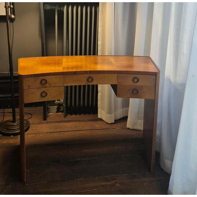 Desk model Suzanne, made in birch and maple veneer, brass handles. Originally a dressing table, perfect for laptops / as a...