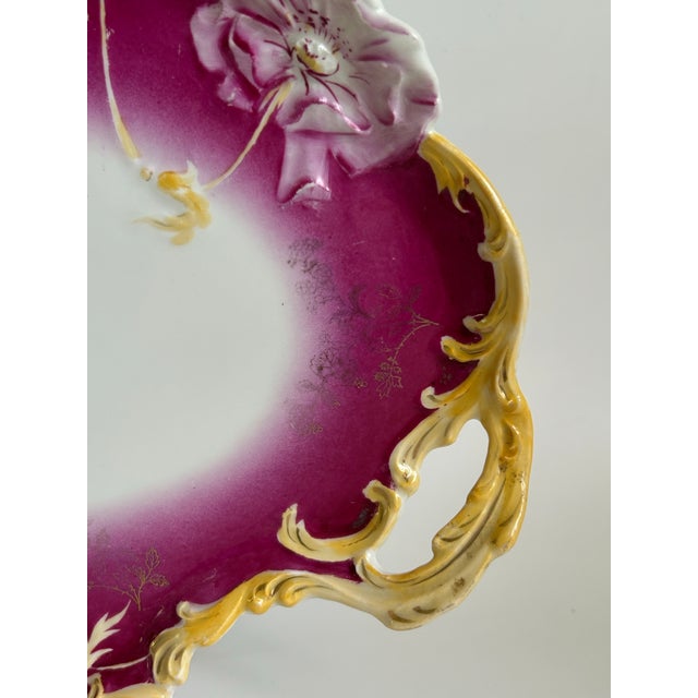 Ceramic Antique Weimar Germany Porcelain Tray Raspberry Magenta Ground Gilt Floral For Sale - Image 7 of 11