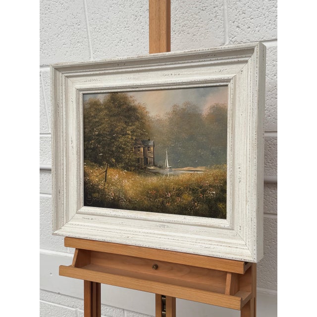 Serene Countryside Landscape with Sailboat & Wild Flowers in English Countryside 1980 Circa For Sale - Image 17 of 18
