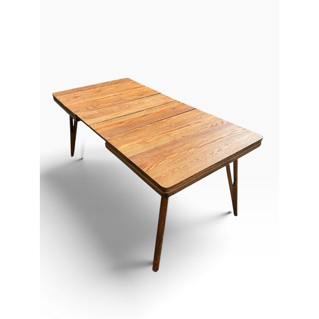 Mid-Century Modern Vintage Mid-Century Modern Solid Oak Extendable Dining Table With 2 Leaves For Sale - Image 3 of 11