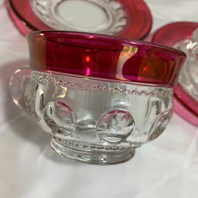 Franciscan China Tiffin-Franciscan King's Crown Pattern Cups and Saucers With a Ruby/Cranberry Flashed Rim - Setting for 2 For Sale - Image 4 of 5