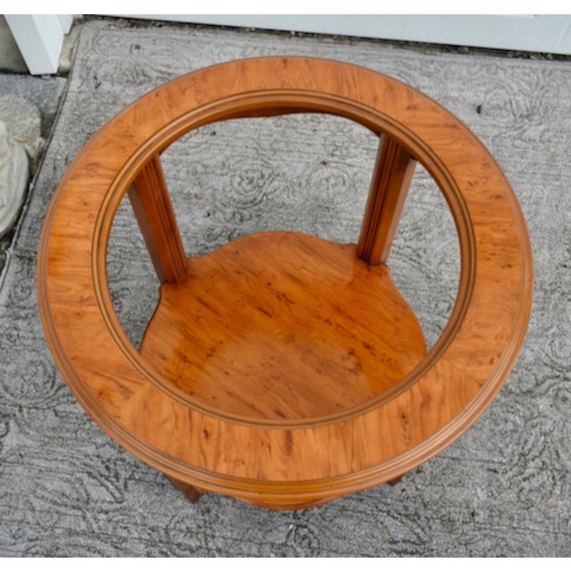 Drexel Drexel Heritage Yew Wood End Table Vintage Regency Burl Round Side Glass Top 24” For Sale - Image 4 of 13