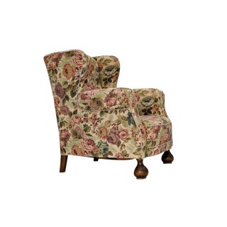 Vintage Danish Relax Chair in Flowers Fabric, 1950s For Sale