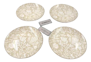 Morris & Co Fine China Dessert Plates With Beautiful Beige Floral Pattern - Set of 4