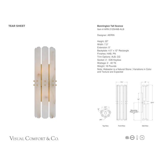 Modern AERIN for Visual Comfort Signature Bonnington Tall Sconce in Hand-Rubbed Antique Brass with Alabaster For Sale - Image 3 of 5