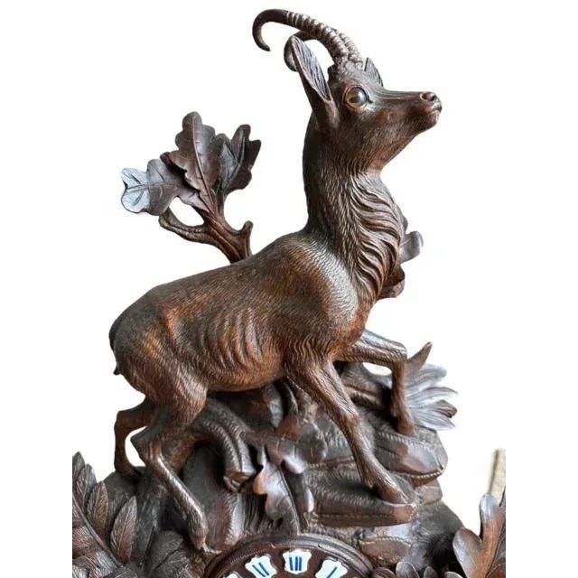 Wood Late 19th Century Swiss Black Forest Hand-Carved Clock, Alpine Carved Case For Sale - Image 7 of 9