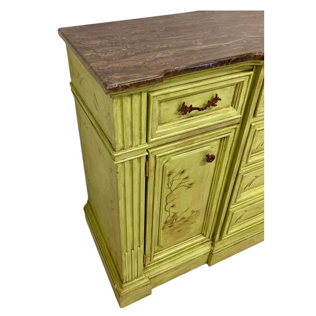 1980s 20th-C. Patina Style Hand Painted Italian Marble Top Chinoiserie Sideboard / Credenza For Sale - Image 5 of 8