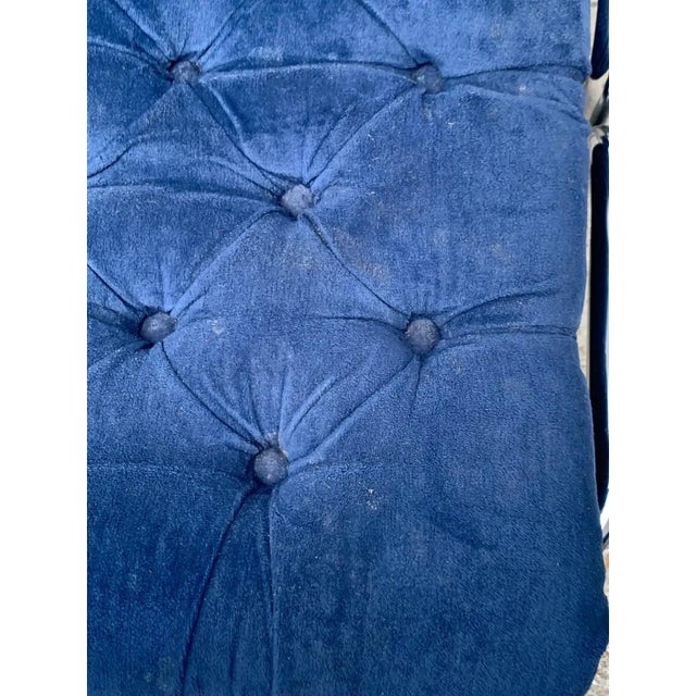 Mid 20th Century MCM Daystrom Chrome Cantilever Blue Tufted Dining Chairs (Milo Baughman Style) - Set of 6 For Sale - Image 5 of 12