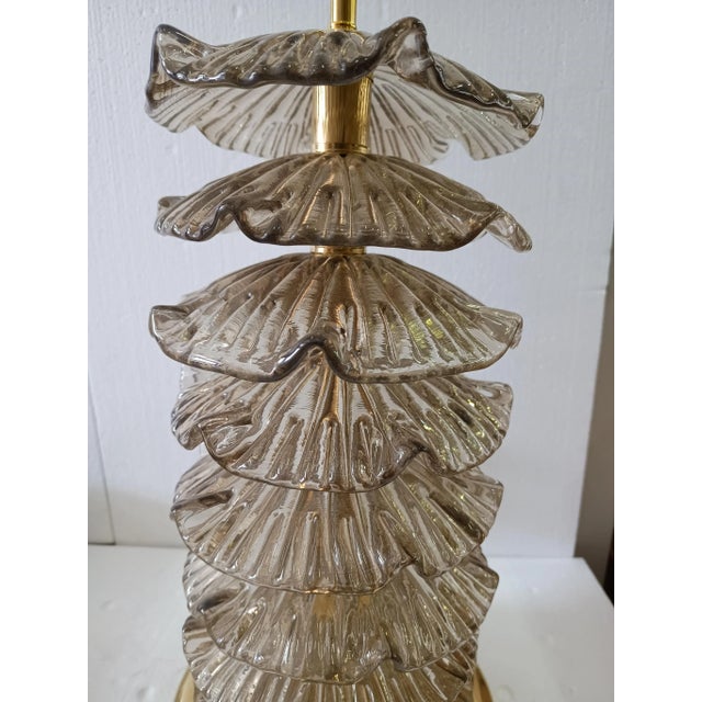 Mid-Century Murano Round Smoky Art Glass and Brass Table Lamp For Sale - Image 9 of 10