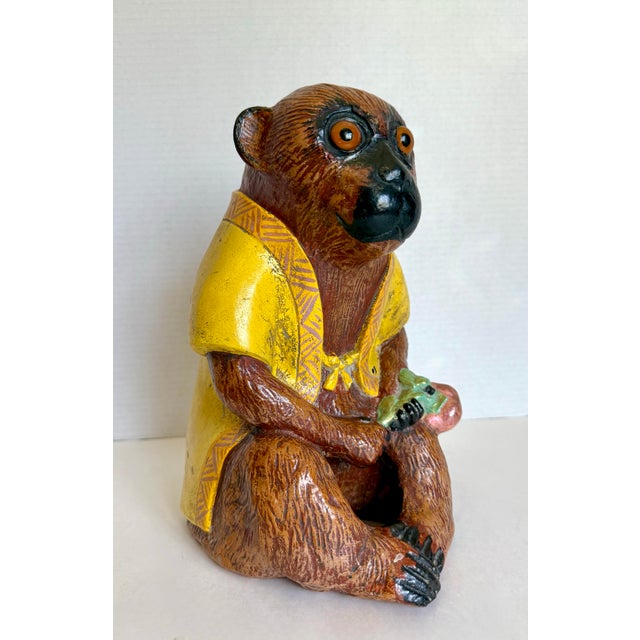 Mexican Vintage South American Folk Art Style Monkey Figure With Glass Eyes For Sale - Image 3 of 12