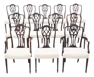 Antique Mahogany Dining Chairs, 1900s, Set of 12
