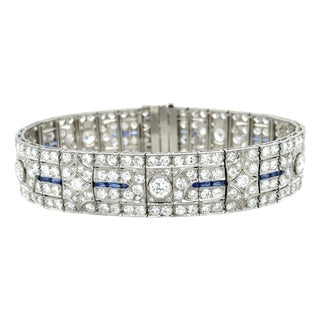 Art Deco, 16.50 Carats Diamond and Sapphire Bracelet, Platinum For Sale